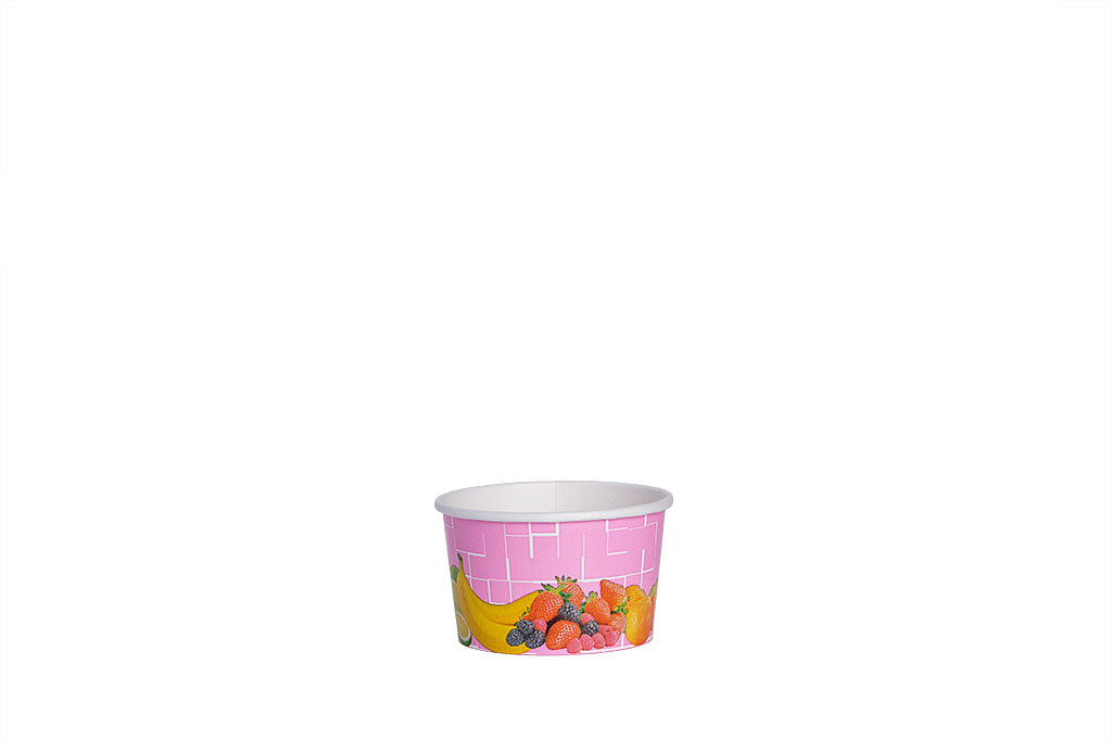Eisbecher, bedruckt, Früchte Motiv, pink, 100 ml, Höhe 43 mm, Ø 70 mm